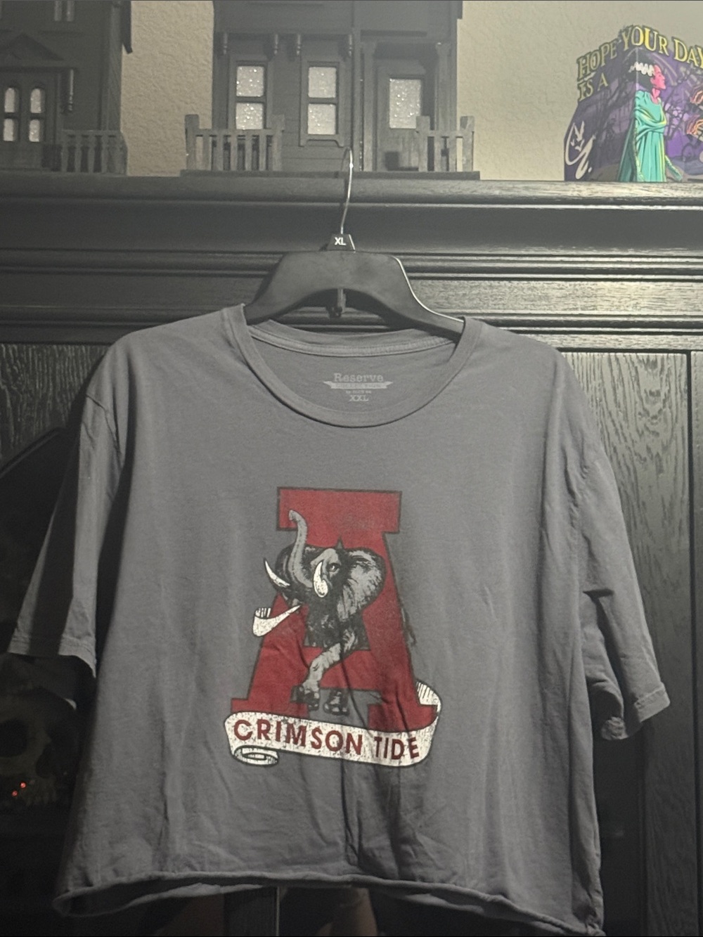 Reserved Gray Tee with Red 'A' and Elephant Graphic